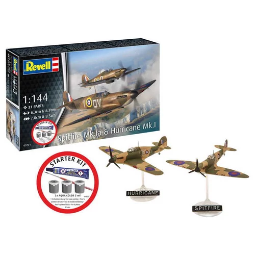 REV-73771 Revell 1:144 Starter Kit Spitfire Mk.Ia & Hurricane Mk. I makett repülő