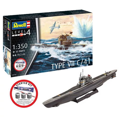 Revell 1:350 Starter Kit German Submarine Type VII C/41 makett tengeralattjáró