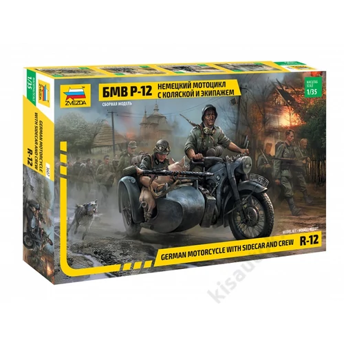 Zvezda 1:35 BMW R-12 German Motorcycle with Sidecar and Crew harcijármű makett