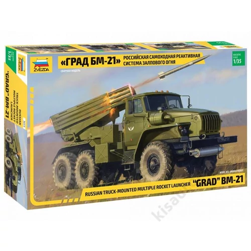 Zvezda 1:35 Russian Truck-Mounted Multiple Rocket Launcher "Grad" BM-21 harcijármű makett